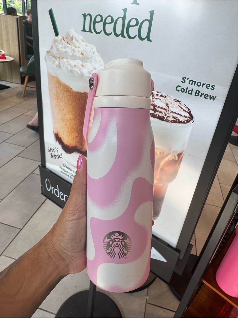 Starbucks Pink & White Swirl Stainless Bottle with Logo